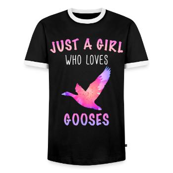 Goose Animal Bird Geese - Men's Ringer Shirt - black/white - Front - AI Model Female 172 light (172cm) & AI Model Male 178 light (178cm)