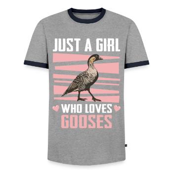 Gans Tier Vogel Gänse - Männer Kontrast-T-Shirt - Grau/Navy  - Vorne - AI Model Female 172 light (172cm) & AI Model Male 178 light (178cm)