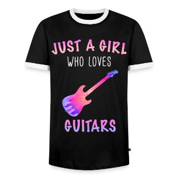 Guitar Guitarist Musician Acoustic Guitar Instruments - Men's Ringer Shirt - black/white - Front - AI Model Female 172 light (172cm) & AI Model Male 178 light (178cm)