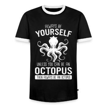 Octopus Octopus Cuttlefish Animal - Men's Ringer Shirt - black/white - Front - AI Model Female 172 light (172cm) & AI Model Male 178 light (178cm)