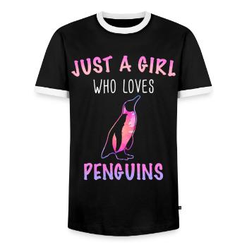 Penguin Penguin Animal - Men's Ringer Shirt - black/white - Front - AI Model Female 172 light (172cm) & AI Model Male 178 light (178cm)