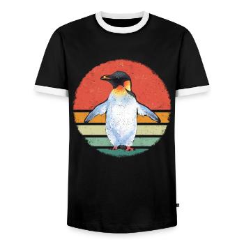 Penguin Penguin Animal - Men's Ringer Shirt - black/white - Front - AI Model Female 172 light (172cm) & AI Model Male 178 light (178cm)
