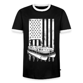Ponton Bateau Capitaine Pontoon Boats - T-shirt contrasté Homme - noir/blanc - Devant - AI Model Female 172 light (172cm) & AI Model Male 178 light (178cm)