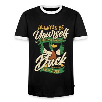 Duck Duck Bird Animal Quack - Men's Ringer Shirt - black/white - Front - AI Model Female 172 light (172cm) & AI Model Male 178 light (178cm)