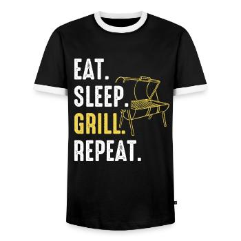 Grill Grillen Griller BBQ Barbecue - T-shirt contrasté Homme - noir/blanc - Devant - AI Model Female 172 light (172cm) & AI Model Male 178 light (178cm)