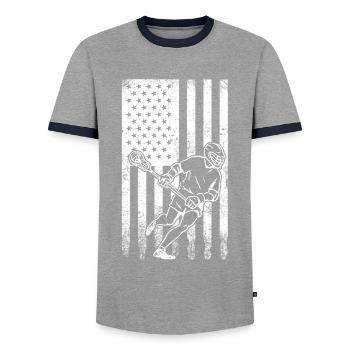 Sports de crosse Joueurs de crosse - T-shirt contrasté Homme - gris/marine  - Devant - AI Model Female 172 light (172cm) & AI Model Male 178 light (178cm)