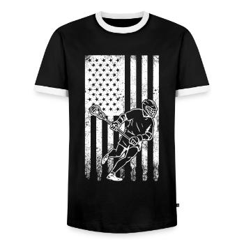 Lacrosse Sports Lacrosse Players - Men's Ringer Shirt - black/white - Front - AI Model Female 172 light (172cm) & AI Model Male 178 light (178cm)