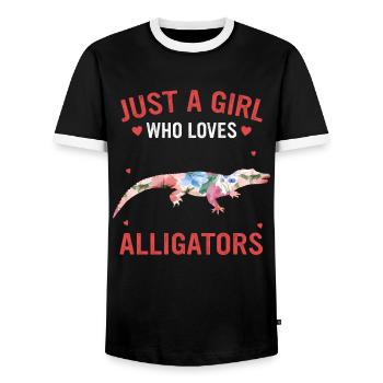 Alligator Crocodile Reptiles Animal Alligators - Men's Ringer Shirt - black/white - Front - AI Model Female 172 light (172cm) & AI Model Male 178 light (178cm)