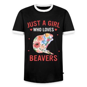 Beaver Animal - Men's Ringer Shirt - black/white - Front - AI Model Female 172 light (172cm) & AI Model Male 178 light (178cm)
