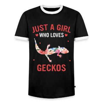 Gecko Gecko's Lizard - Men's Ringer Shirt - black/white - Front - AI Model Female 172 light (172cm) & AI Model Male 178 light (178cm)