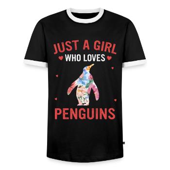 Penguin Penguins Animal - Men's Ringer Shirt - black/white - Front - AI Model Female 172 light (172cm) & AI Model Male 178 light (178cm)