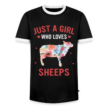 Sheep Sheep Farmer Lamb Farmer - Men's Ringer Shirt - black/white - Front - AI Model Female 172 light (172cm) & AI Model Male 178 light (178cm)