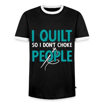 Quilten von Tagesdecken - Männer Kontrast-T-Shirt - Schwarz/Weiß - Vorne - AI Model Female 172 light (172cm) & AI Model Male 178 light (178cm)