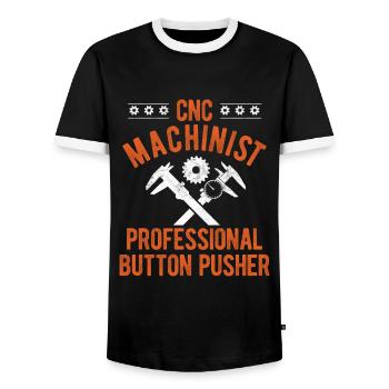 Maschinen-Bediener Maschinenführer Machinist - Männer Kontrast-T-Shirt - Schwarz/Weiß - Vorne - AI Model Female 172 light (172cm) & AI Model Male 178 light (178cm)