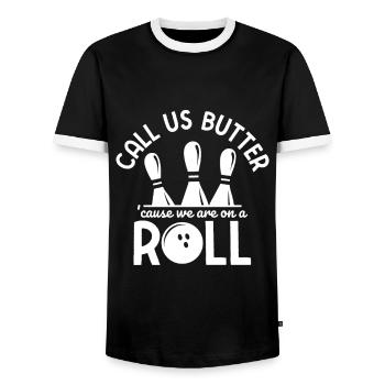Bowling - Männer Kontrast-T-Shirt - Schwarz/Weiß - Vorne - AI Model Female 172 light (172cm) & AI Model Male 178 light (178cm)