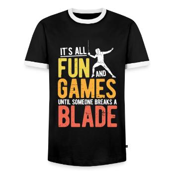 Fechten - Männer Kontrast-T-Shirt - Schwarz/Weiß - Vorne - AI Model Female 172 light (172cm) & AI Model Male 178 light (178cm)