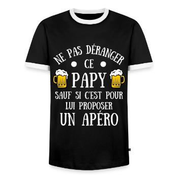 papy apéro humour grand père papi humoristique - T-shirt contrasté Homme - noir/blanc - Devant - AI Model Female 172 light (172cm) & AI Model Male 178 light (178cm)