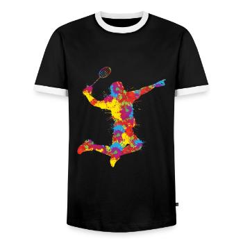 Badminton - Männer Kontrast-T-Shirt - Schwarz/Weiß - Vorne - AI Model Female 172 light (172cm) & AI Model Male 178 light (178cm)
