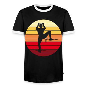 Climbing Mountaineering Retro Vintage Gift - Men's Ringer Shirt - black/white - Front - AI Model Female 172 light (172cm) & AI Model Male 178 light (178cm)