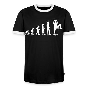 Climbing Evolution Funny Mountaineering Gift - Men's Ringer Shirt - black/white - Front - AI Model Female 172 light (172cm) & AI Model Male 178 light (178cm)