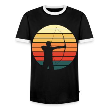 Archery Archer Retro Vintage Gift - Men's Ringer Shirt - black/white - Front - AI Model Female 172 light (172cm) & AI Model Male 178 light (178cm)
