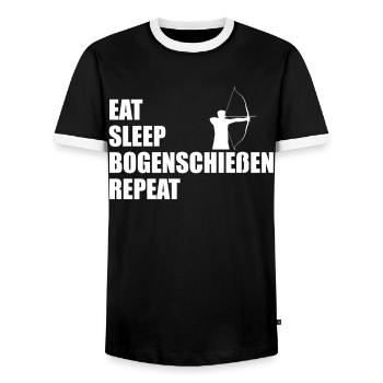 Eat Sleep Bogenschießen Repeat Spruch Geschenk - Männer Kontrast-T-Shirt - Schwarz/Weiß - Vorne - AI Model Female 172 light (172cm) & AI Model Male 178 light (178cm)
