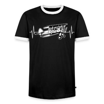 Biplane Airplane ECG Line Pilot Gift - Men's Ringer Shirt - black/white - Front - AI Model Female 172 light (172cm) & AI Model Male 178 light (178cm)
