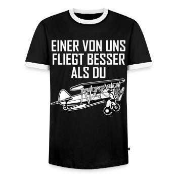 Doppeldecker Flugzeug Pilot Cooler Spruch Geschenk - Männer Kontrast-T-Shirt - Schwarz/Weiß - Vorne - AI Model Female 172 light (172cm) & AI Model Male 178 light (178cm)