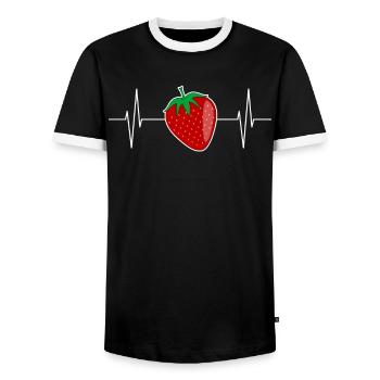 Strawberry Summer Fruit Fruit Vegan Vegetarian - Men's Ringer Shirt - black/white - Front - AI Model Female 172 light (172cm) & AI Model Male 178 light (178cm)