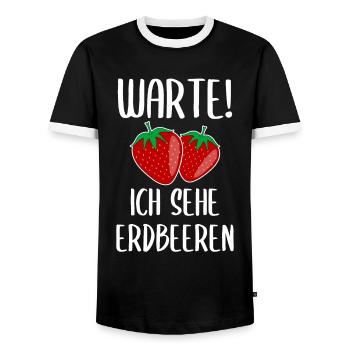 Erdbeere Lustiger Spruch Sommer Frucht Obst - Männer Kontrast-T-Shirt - Schwarz/Weiß - Vorne - AI Model Female 172 light (172cm) & AI Model Male 178 light (178cm)