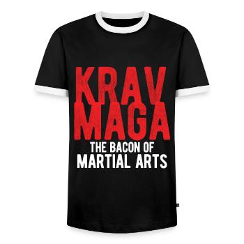 Israelischer Kampfsport Krav Maga - Männer Kontrast-T-Shirt - Schwarz/Weiß - Vorne - AI Model Female 172 light (172cm) & AI Model Male 178 light (178cm)