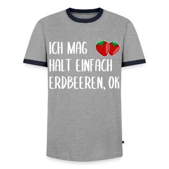 Erdbeere Lustiger Spruch Sommer Frucht Obst - Männer Kontrast-T-Shirt - Grau/Navy  - Vorne - AI Model Female 172 light (172cm) & AI Model Male 178 light (178cm)