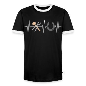Farrier ECG Line Tool Horseshoe Gift - Men's Ringer Shirt - black/white - Front - AI Model Female 172 light (172cm) & AI Model Male 178 light (178cm)