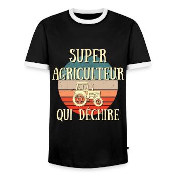 super agriculteur qui déchire humour paysan homme - T-shirt contrasté Homme - noir/blanc - Devant - AI Model Female 172 light (172cm) & AI Model Male 178 light (178cm)