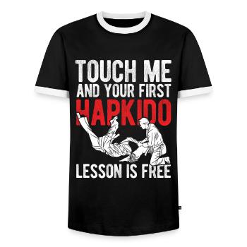 Koreanischer Kampfsport Hapkido - Männer Kontrast-T-Shirt - Schwarz/Weiß - Vorne - AI Model Female 172 light (172cm) & AI Model Male 178 light (178cm)