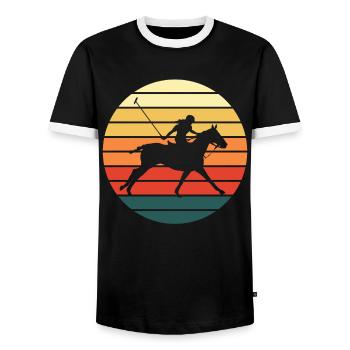 Polo Sport Rider Retro Vintage Gift - Men's Ringer Shirt - black/white - Front - AI Model Female 172 light (172cm) & AI Model Male 178 light (178cm)