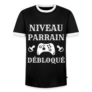 niveau parrain débloqué annonce grossesse humour - T-shirt contrasté Homme - noir/blanc - Devant - AI Model Female 172 light (172cm) & AI Model Male 178 light (178cm)