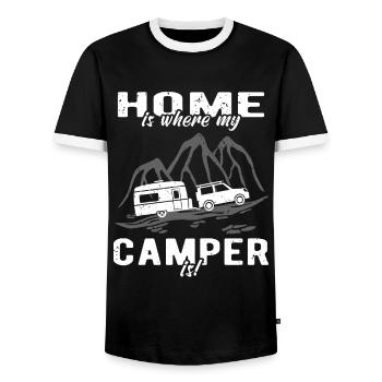 Camping Caravan Caravan Owners - Men's Ringer Shirt - black/white - Front - AI Model Female 172 light (172cm) & AI Model Male 178 light (178cm)