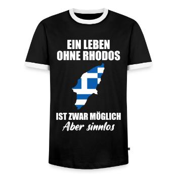 Rhodos Insel Lustiger Spruch Urlaub Geschenk - Männer Kontrast-T-Shirt - Schwarz/Weiß - Vorne - AI Model Female 172 light (172cm) & AI Model Male 178 light (178cm)