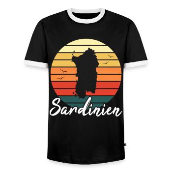 Sardinia Island Italy Holiday Retro Gift - Men's Ringer Shirt - black/white - Front - AI Model Female 172 light (172cm) & AI Model Male 178 light (178cm)