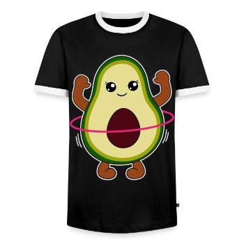 Avocado with Hulahooping Gift - Men's Ringer Shirt - black/white - Front - AI Model Female 172 light (172cm) & AI Model Male 178 light (178cm)