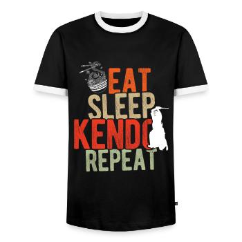 Japanischer Schwertkampf Kendo - Männer Kontrast-T-Shirt - Schwarz/Weiß - Vorne - AI Model Female 172 light (172cm) & AI Model Male 178 light (178cm)