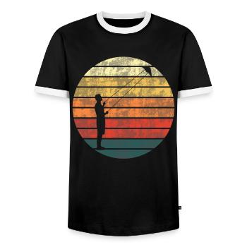 Hang Gliding Kite Flying Retro Gift - Men's Ringer Shirt - black/white - Front - AI Model Female 172 light (172cm) & AI Model Male 178 light (178cm)