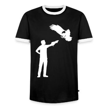Fauconnier avec cadeau de fauconnerie d’oiseau de proie - T-shirt contrasté Homme - noir/blanc - Devant - AI Model Female 172 light (172cm) & AI Model Male 178 light (178cm)