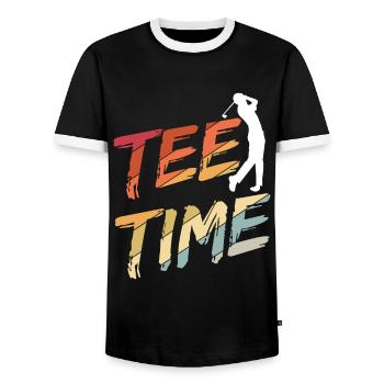 Golfplatz zum Golfen Golf - Männer Kontrast-T-Shirt - Schwarz/Weiß - Vorne - AI Model Female 172 light (172cm) & AI Model Male 178 light (178cm)