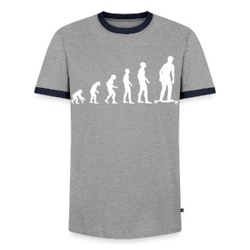 Skater Evolution Elektro-Skateboard Geschenk - Männer Kontrast-T-Shirt - Grau/Navy  - Vorne - AI Model Female 172 light (172cm) & AI Model Male 178 light (178cm)