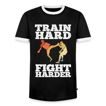 Kickboxing - Männer Kontrast-T-Shirt - Schwarz/Weiß - Vorne - AI Model Female 172 light (172cm) & AI Model Male 178 light (178cm)