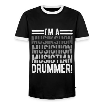 Schlagzeug Spieler Drummer - Männer Kontrast-T-Shirt - Schwarz/Weiß - Vorne - AI Model Female 172 light (172cm) & AI Model Male 178 light (178cm)