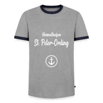 Heimathafen St. Peter Ording - Männer Kontrast-T-Shirt - Grau/Navy  - Vorne - AI Model Female 172 light (172cm) & AI Model Male 178 light (178cm)