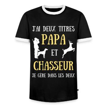 papa chasseur homme humour chasse idée cadeau - T-shirt contrasté Homme - noir/blanc - Devant - AI Model Female 172 light (172cm) & AI Model Male 178 light (178cm)